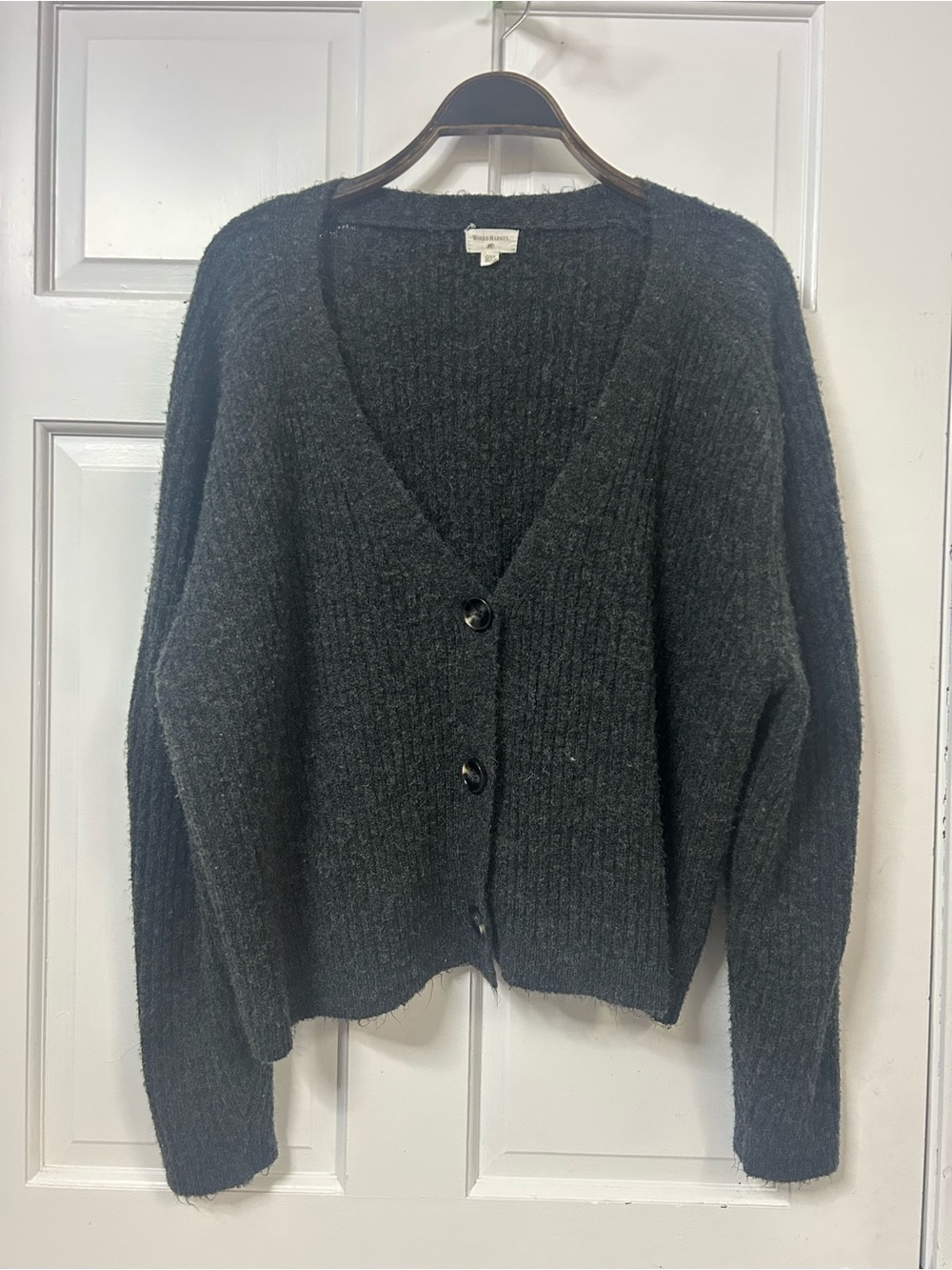Cost Plus World Market Charcoal Ribbed V-Neck Button Cardigan O/S